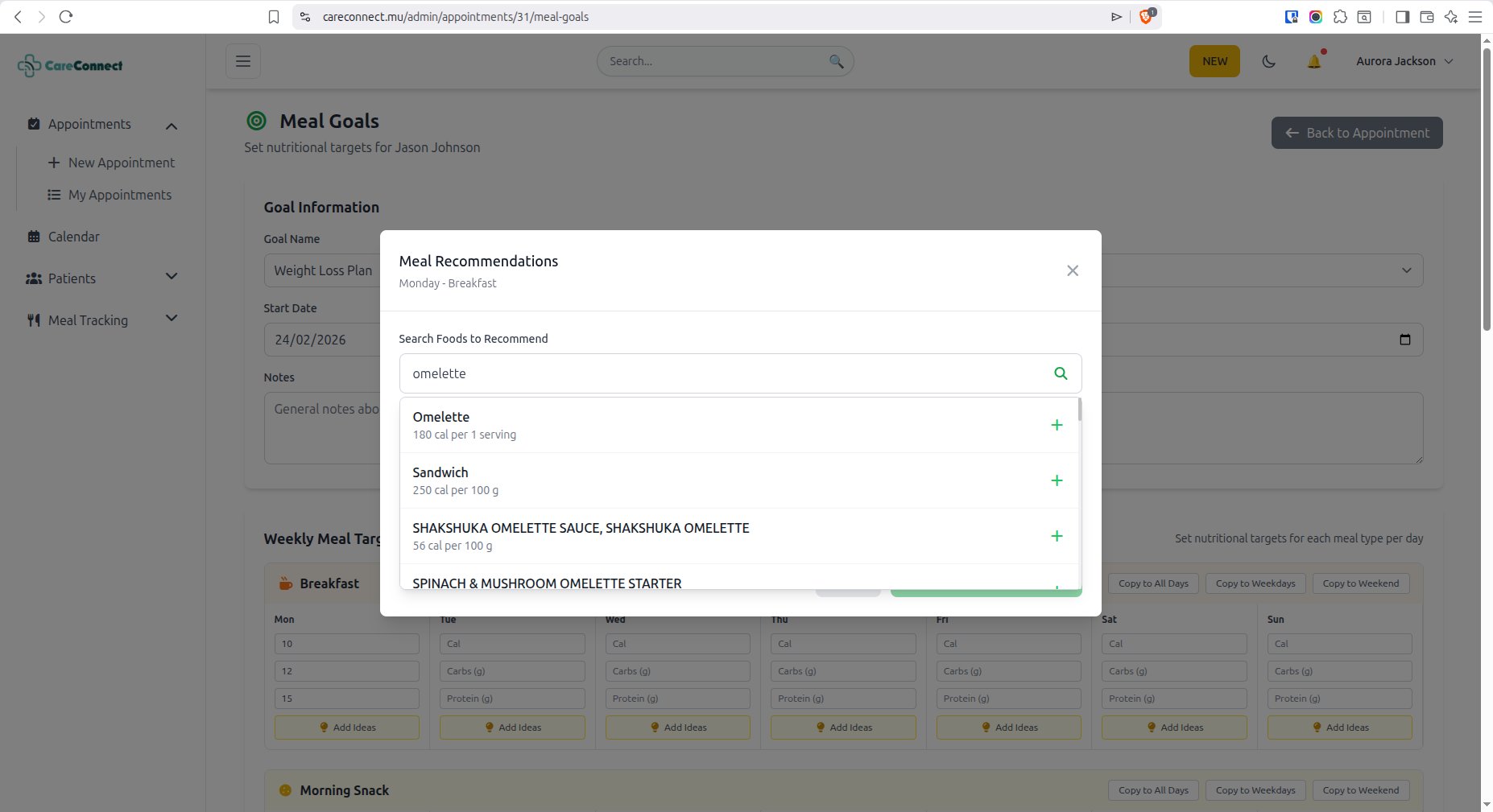 Doctor Adding Meal Suggestions